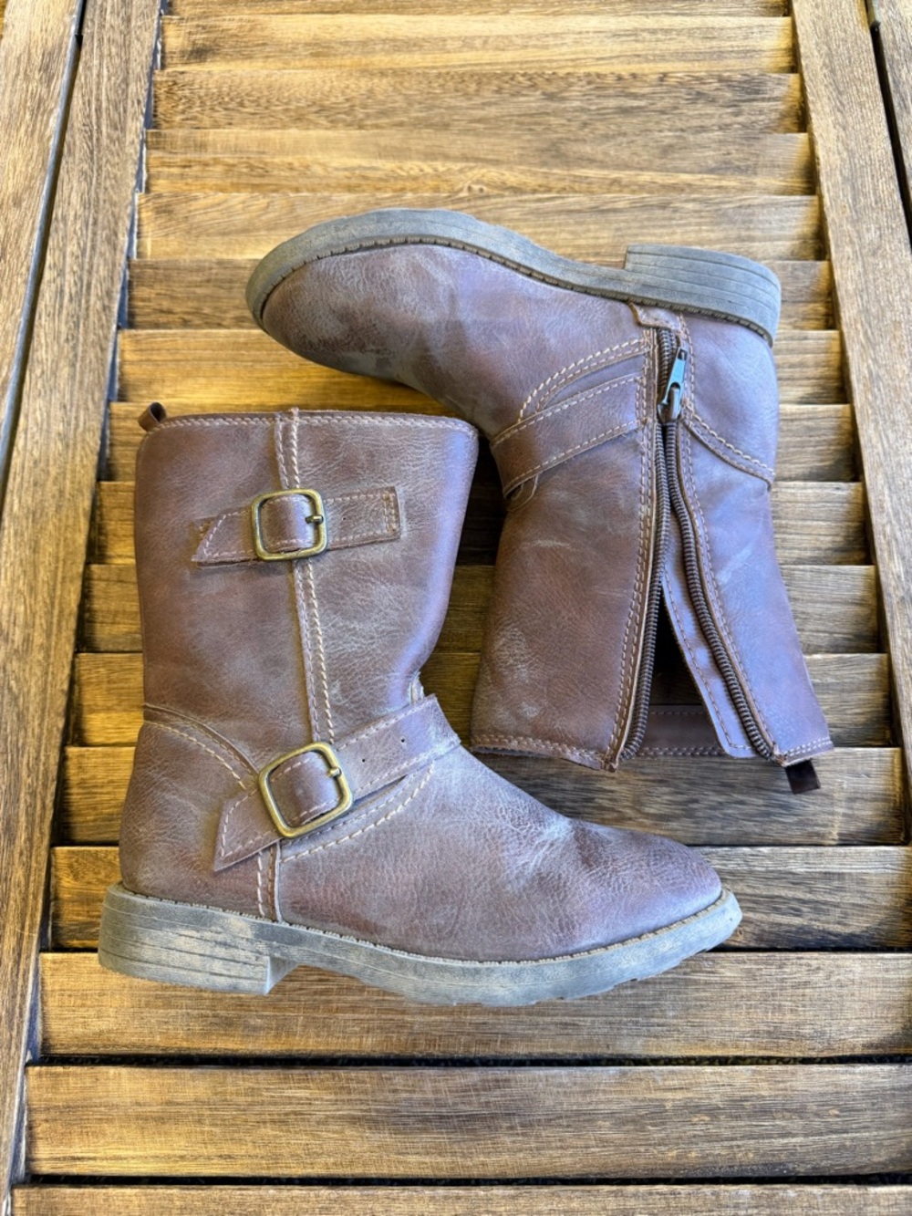 Carter's Girls' Brown Mid-Calf Buckle Zip Boots Size 13